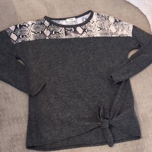 Gray Long Sleeve Top with Snake Print Detail